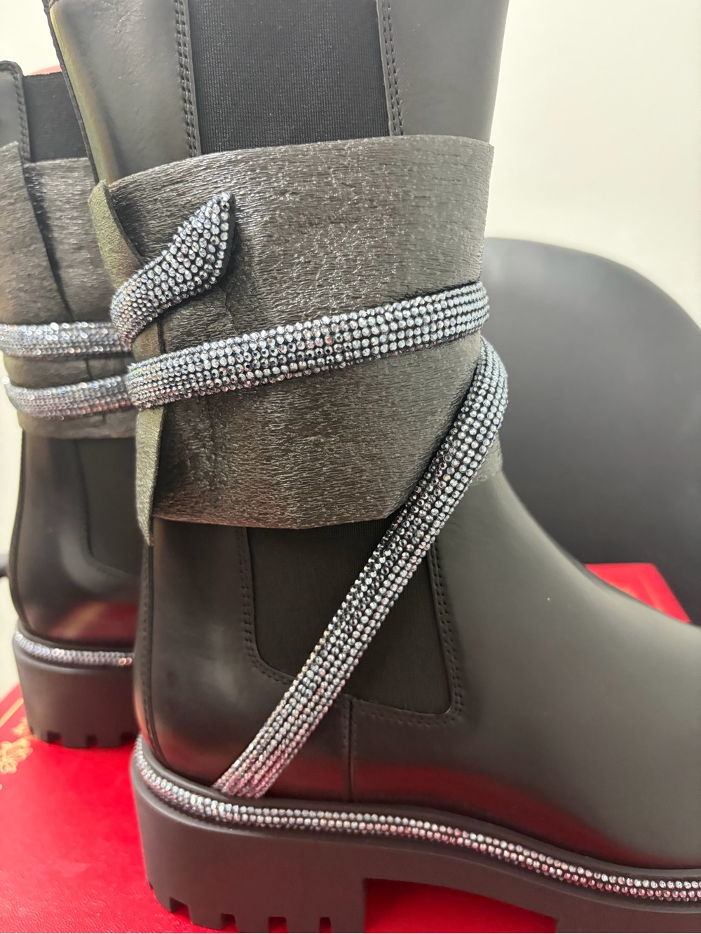 Rene caovilla Women's Black Rhinestone-Trim Chelsea Boots 39/9